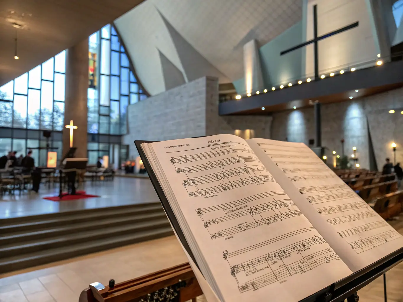 A group of musicians performing early music in a historic church setting, showcasing the blend of music and architectural heritage.